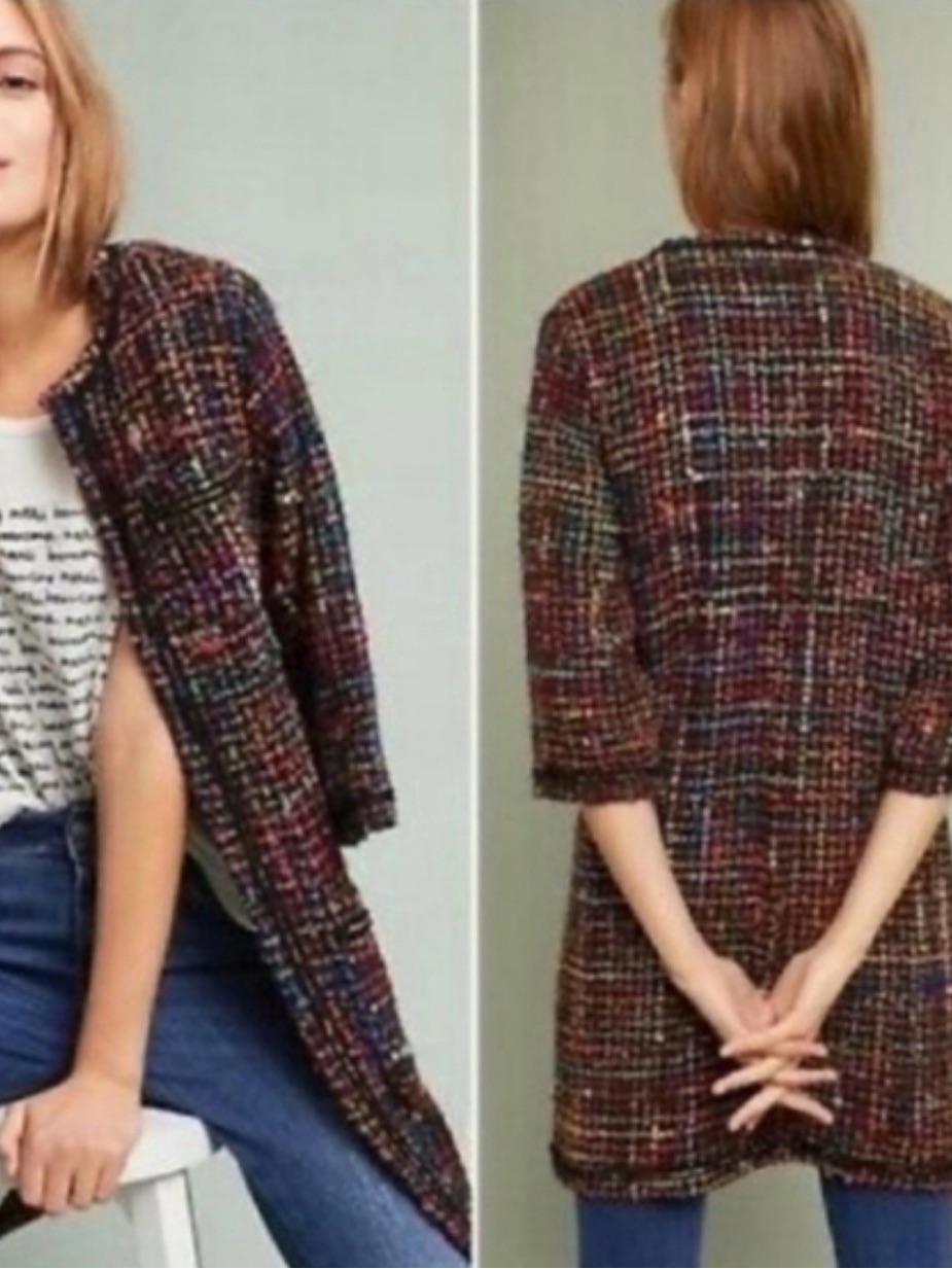 Anthropologie Multicolored Tweed Coat Size Xs